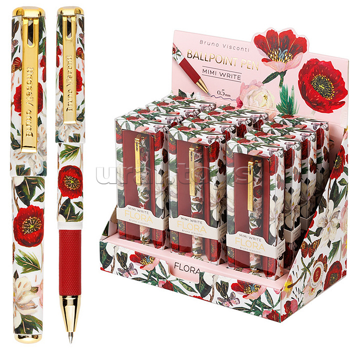 Ручка "Mimiwrite. Flora. Пионы" шариковая, 0,5 мм, синяя, в подарочной упаковке,