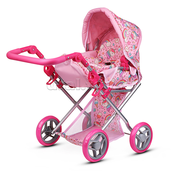 Коляска для кукол, металлическая, складная, с сумкой-переноской, корзиной и складным козырьком