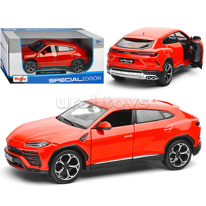 Машинка die-cast Lamborghini Urus, 1:25, красная, открывающиеся двери.