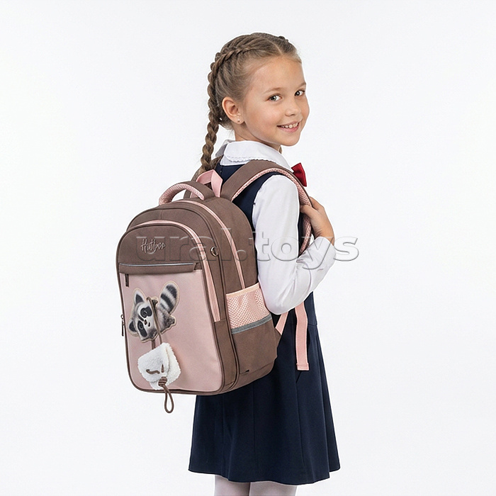 Рюкзак "Лайт. Вот енот"  38х29х14,5см полиэстер нагрудная стяжка светоотраж. 2 отделения 3 кармана