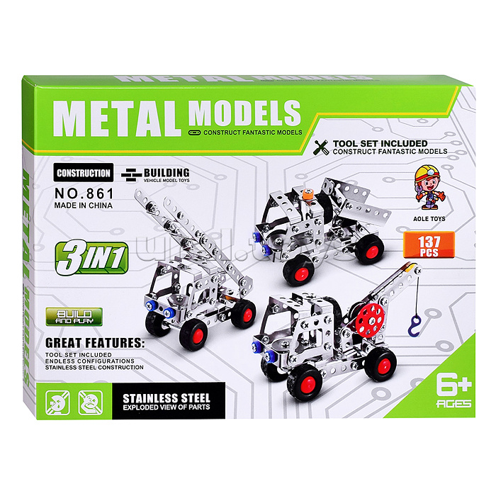 Конструктор "Кран" 3 в 1 (137 дет.) металл, в коробке