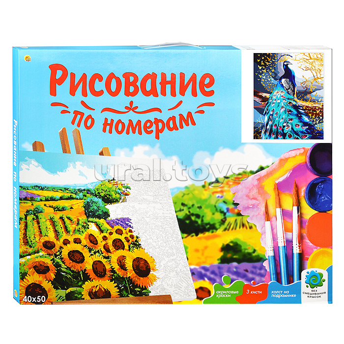 Холст с красками 40х50 по номерам "Благородный павлин" (24 цв.)