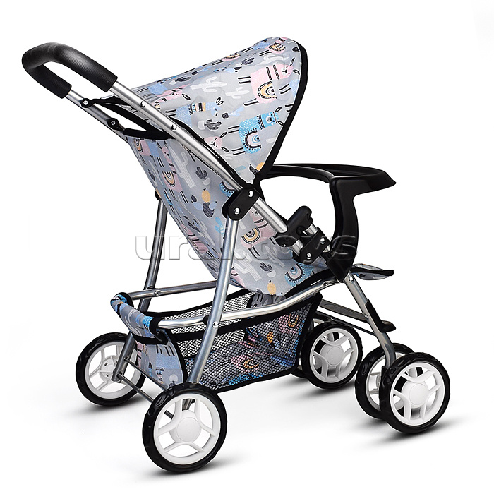 Коляская кукольная металлическая, с корзиной, столиком и козырьком, принт альпаки