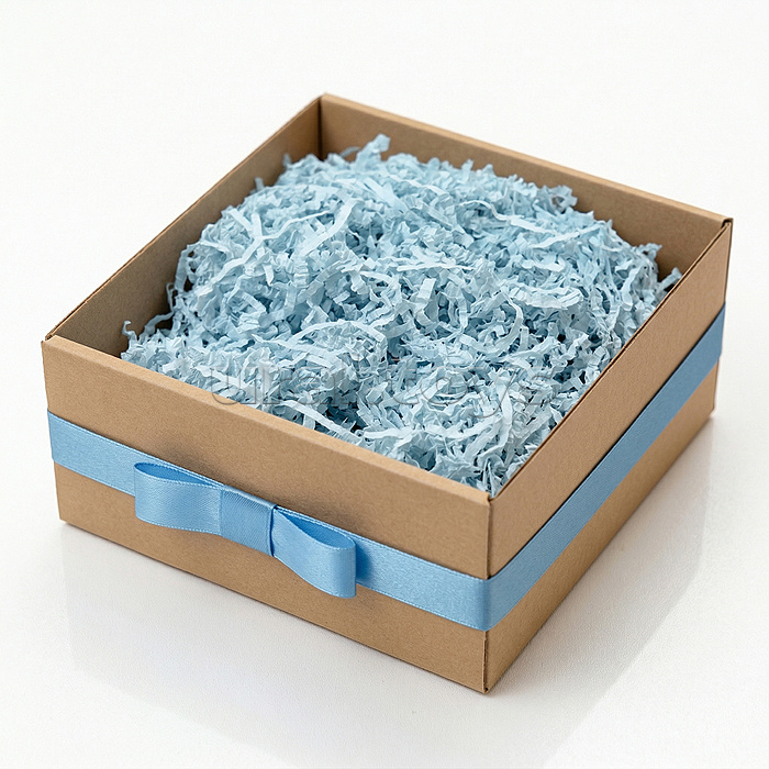 Наполнитель гофрированный бумажный для подарков  100 г, голубая пастель, в пластиковом пакете