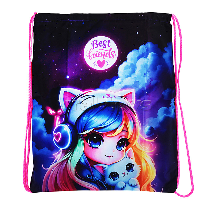 Сумка для сменной обуви "Attomex. Best Friends" 35x43 см, 1 отделение, износостойкая водоотталкивающая ткань с рисунком, на веревочной завязке, полноцветная печать