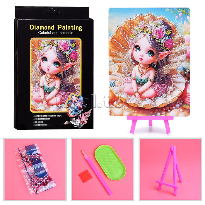 Мозаика алмазная "Малышка в ракушке" 15*20см