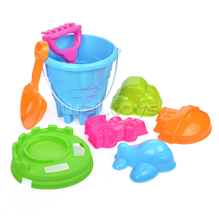 Набор песочный №9 (ведро+лопатка+грабли+фомочки транспорт 4 шт.)