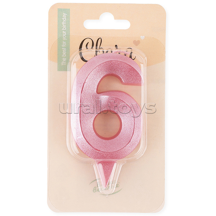 Свеча Цифра, 6 Грани, Розовый, 7 см, 1 шт.