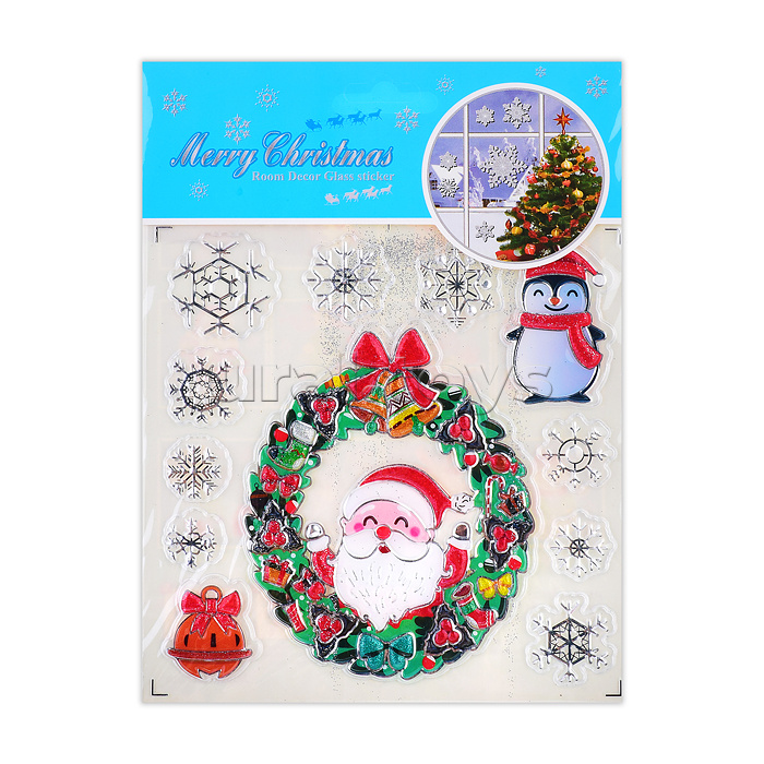 Наклейки новогодние для декора "Мороз и снеговичок" в пакете