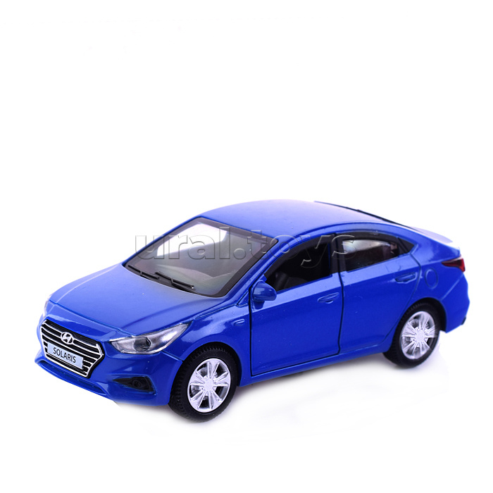 Машина металл Hyundai Solaris, 12 см, (двери, багажн, синий)инерц, в коробке