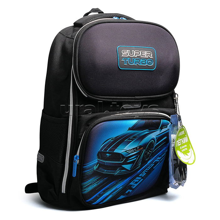 Ранец "SmART. Super Turbo" школьный жесткий 37x28x14 см (14 л) вес 800 г, плотный износостойкий полиэстер с водоотталкивающей пропиткой, 1 просторное отделение на молнии с разделителями для учебников, 2 передних кармана на молнии (один с карманом на резин