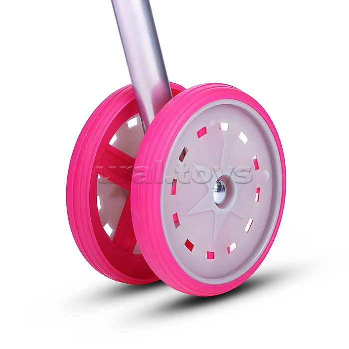 Коляская кукольная трость с крышей, металлическая, принт розовый мир