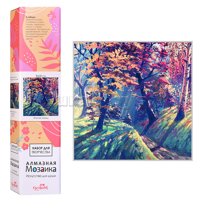 Алмазная мозаика на канве. Ранняя осень. 30*30 см. (полная выкладка)