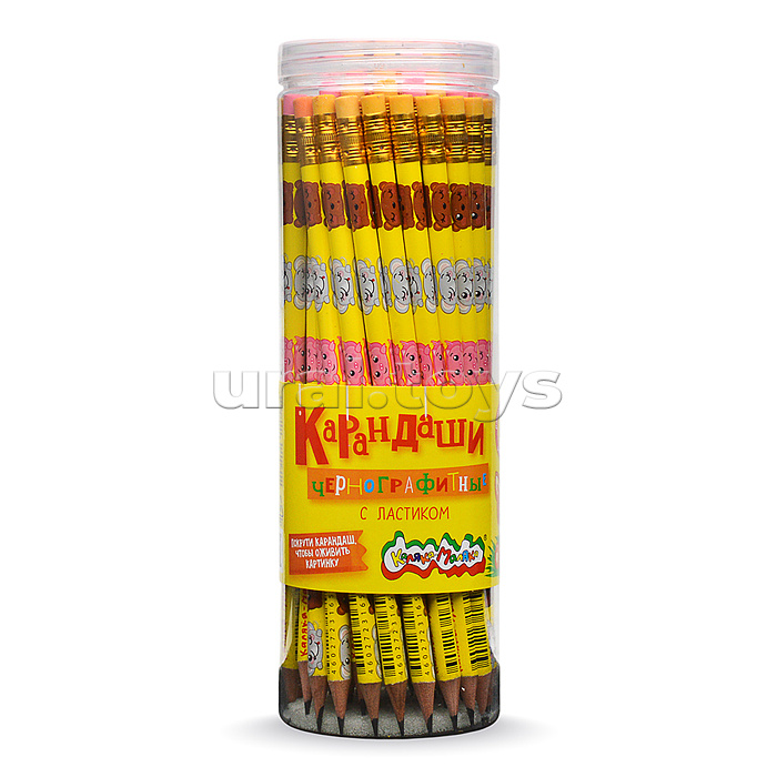 Карандаш чернографитный, корпус дерев. "Мультики" НВ с ластиком заточенный трехгранный