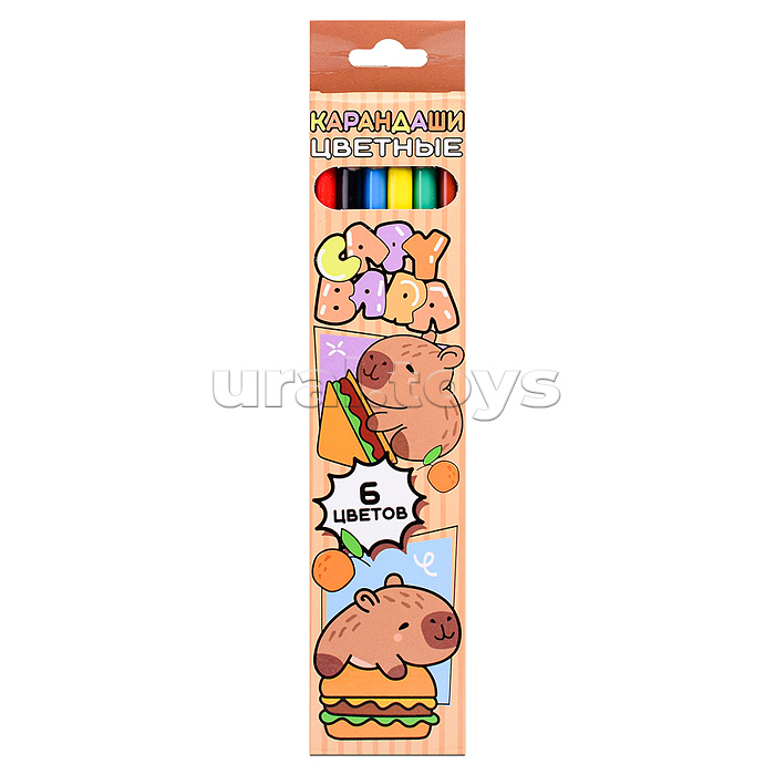 Карандаши цветные пластиковые "Капибара" 177 мм, 6 цветов, трехгранный корпус, в картонной упаковке с европодвесом Карандаши цветные пластиковые "Капибара" 177 мм, 6 цветов, трехгранный корпус, в картонной упаковке с европодвесом
