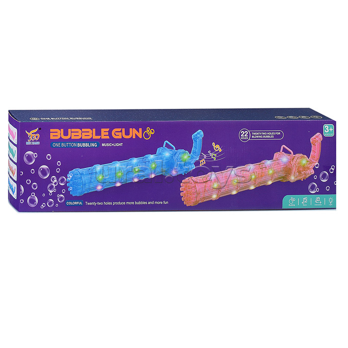 Пистолет для мыльных пузырей (22 выстрела со звук. и свет. эффектом) в коробке