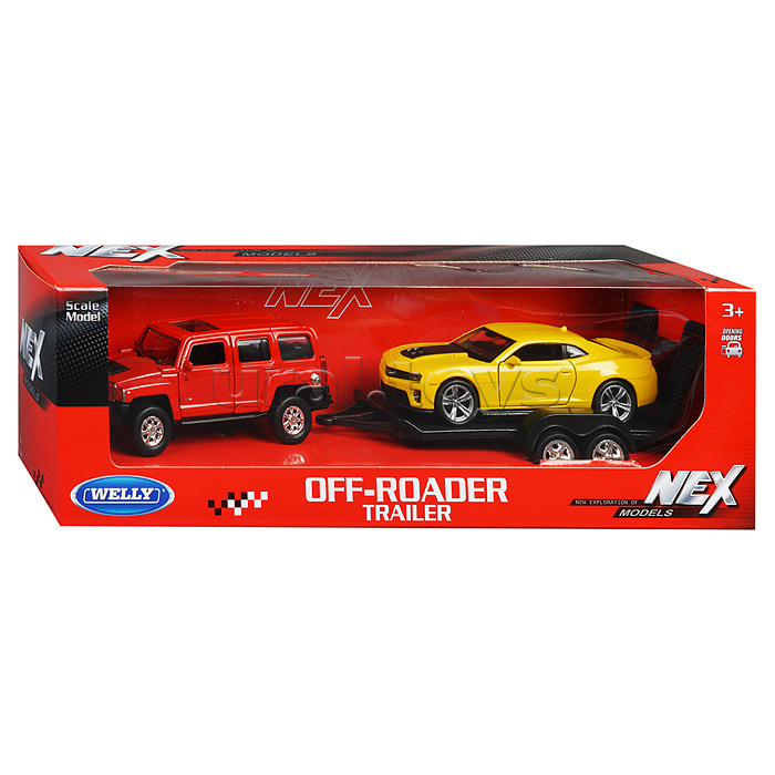 Набор 1:38, Hummer H3, Chevrolet Camaro ZL1, с прицепом, 2 шт.