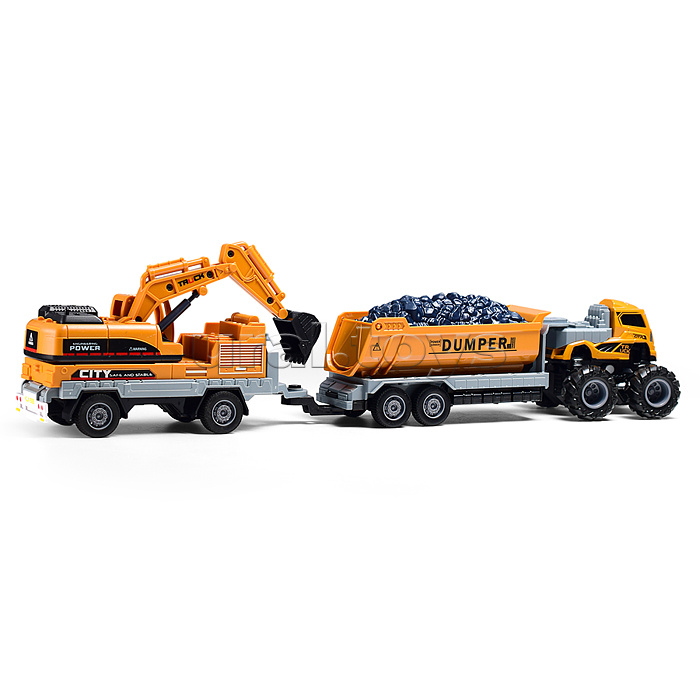 Машина "Двухзвенный прицеп" 1:43 (свет,звук) в коробке