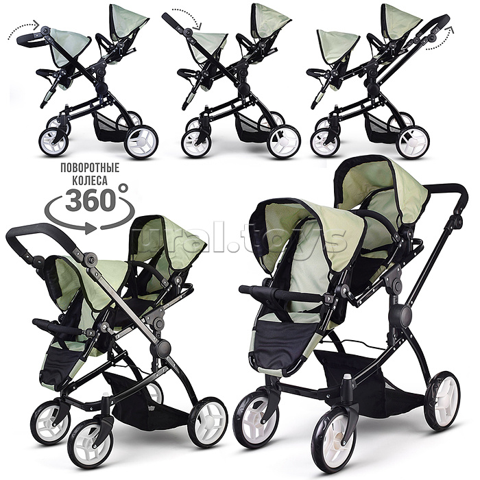 Коляская кукольная металлическая, для двойни, регулируемая посадка