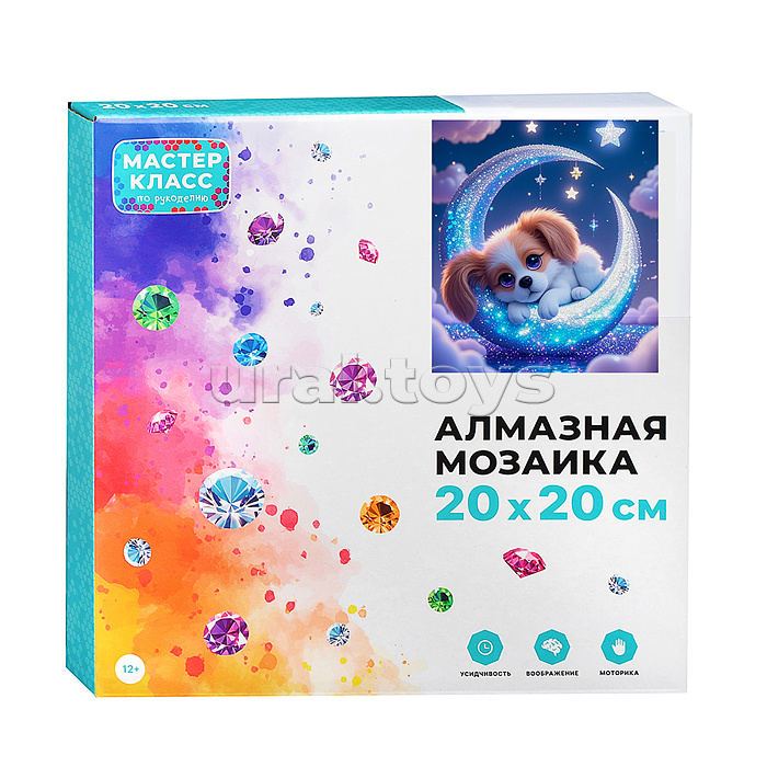 Мозаика алмазная "Собачка на луне" (светится в темноте) 20*20см.