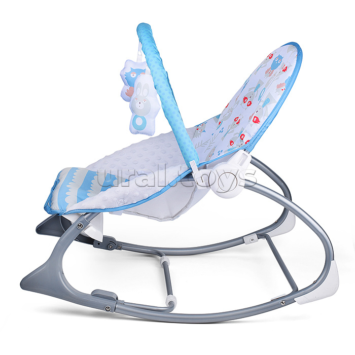 Шезлонг детский "Сова и зайчик" голубой, с вибрацией, в коробке