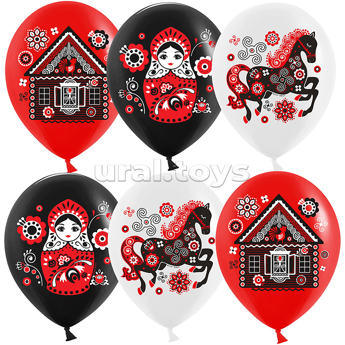 Шар (12''/30 см) Русские мотивы, Ассорти, пастель, 1 ст, 25 шт.