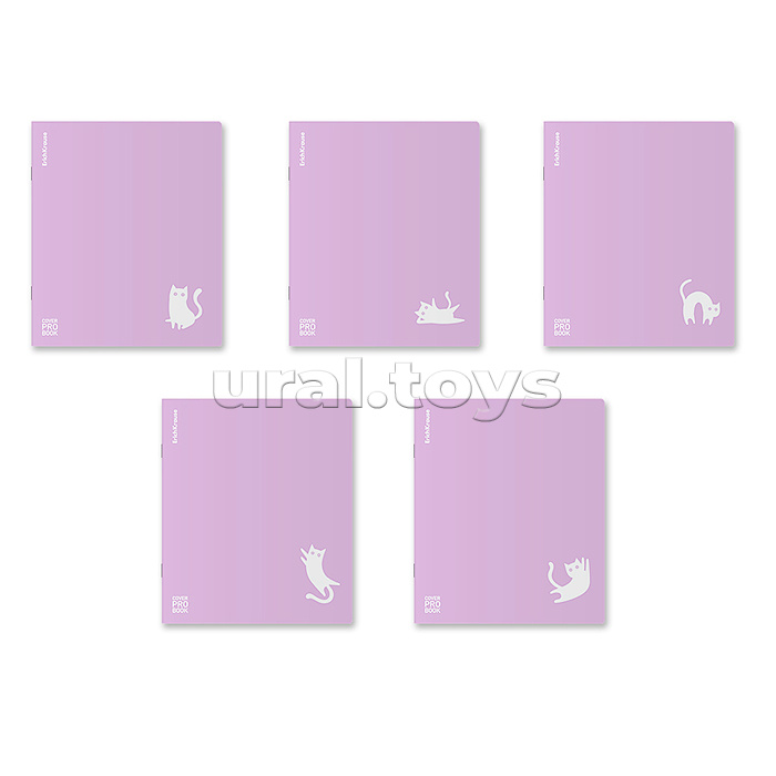 Тетрадь 48л. А5, клетка, с пластиковой обложкой на скобе CoverProBook Brave cats, фиолетовый