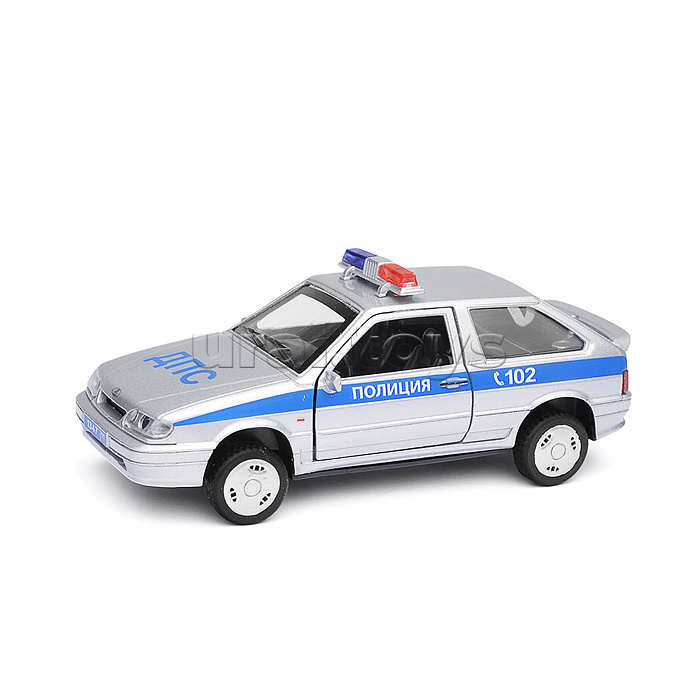 Машина металл ВАЗ-2113 Полиция 12 см, (двери, серебристый,свет-звук) в коробке