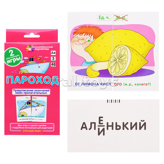 Занимательные карточки. IQ тренажеры. Русский язык 5. Пароход. Правописание окончаний имён прилагательных. 48 карточек. Штец А.А.