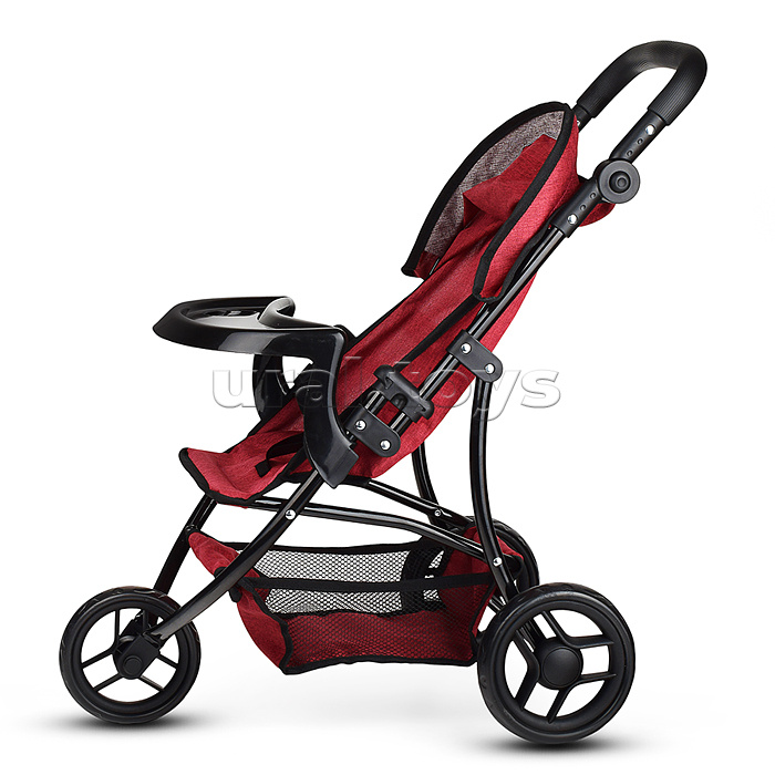 Коляска для кукол 3-колесная, металлическая, прогулочная, с тентом, с корзиной,цвет бордовый