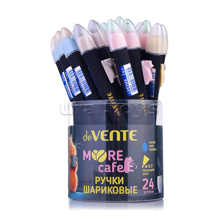 Ручка шариковая автоматическая подарочная "MooreCafe" с декоративным элементом, d=0,7 мм, сменный стержень, индивидуальная маркировка, в пластиковом тубусе, синяя, ассорти 4 дизайна