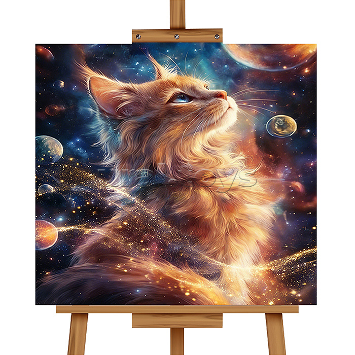 Мозаика алмазная "Космический кот" (светится в темноте) 20*20 см.