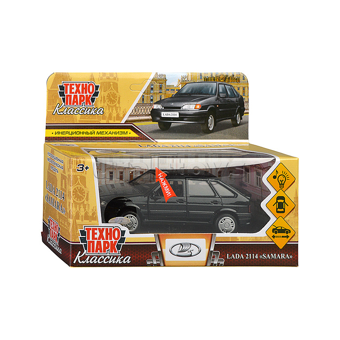 Машина металл LADA 2114 "Самара", 12см, (свет-звук, откр дв, баг, черный) инерц., в коробке