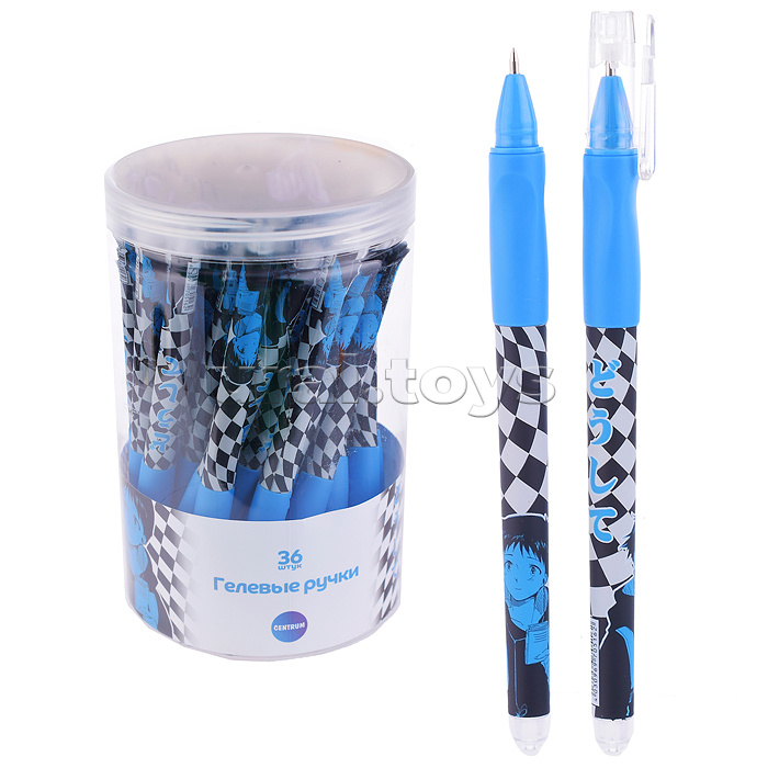 Ручка гелевая прорезиненная Аниме "Клетка голубая" с эргономичной резинкой для пальцев цвет чернил синий, 0,5 мм в пластиковом тубусе