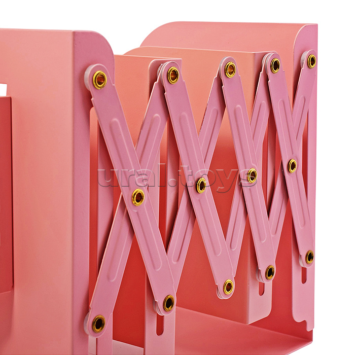Подставка для учебников и книг "Slider" 19x14,7x9 см, металлическая, телескопическая, окрашенная, розовая, вес 800 г, с подставкой для пишущих принадлежностей, с противоскользящими ножками, в картонной коробке