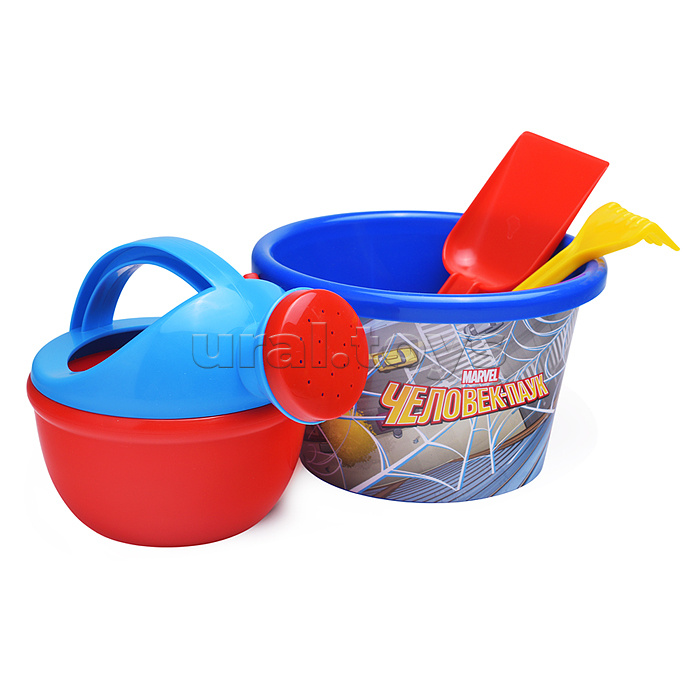 Набор Marvel «Человек-Паук» №7: ведро среднее с наклейкой, лопатка, грабельки, лейка малая №4