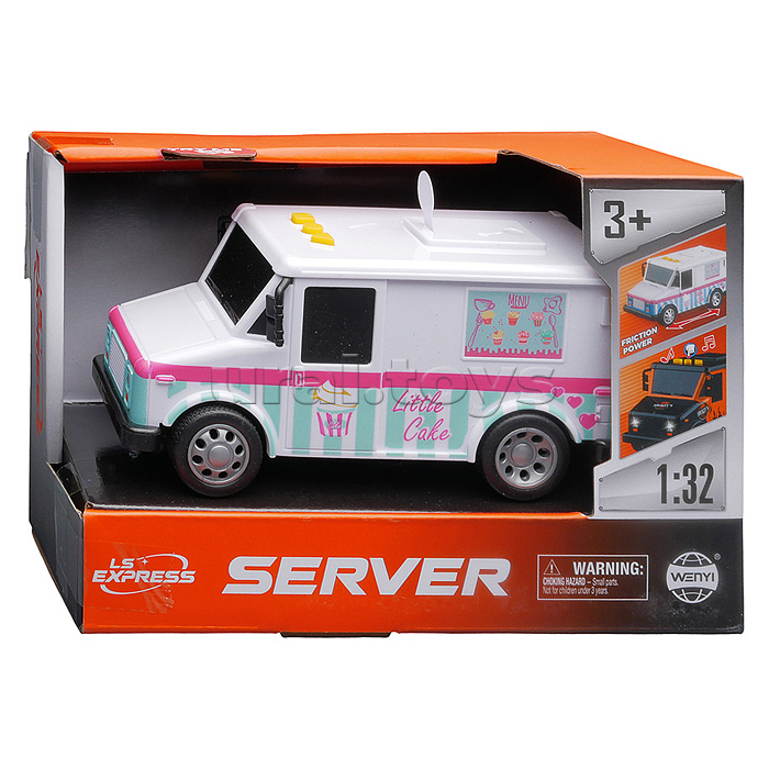 Машина "Трейлер с мороженным" 1:32 (свет, звук) в коробке