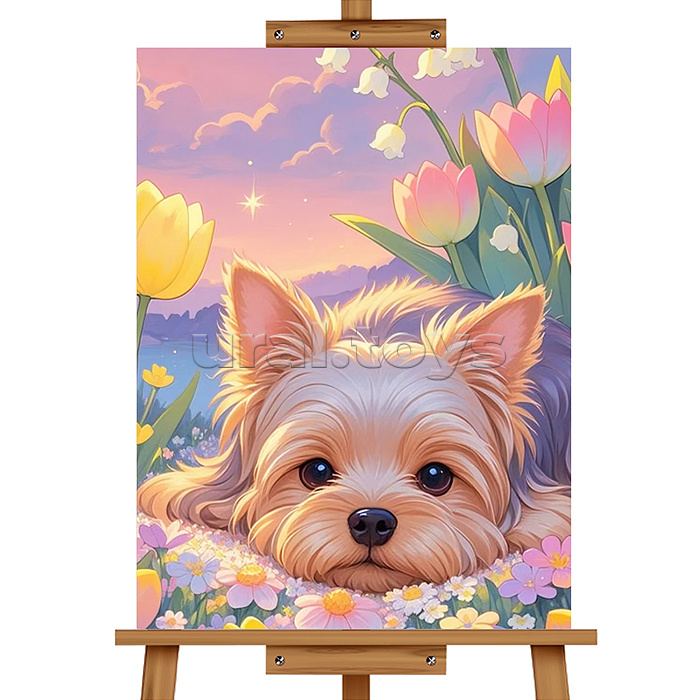 Мозаика алмазная "Щенок в цветах" 20*30см.