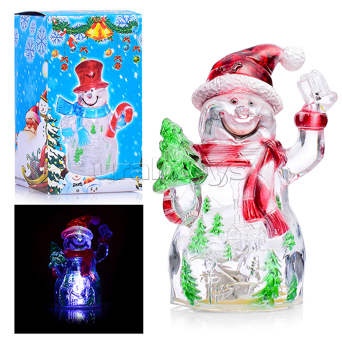 Снеговик светящийся 12см, с елочкой и фонариком, в коробке