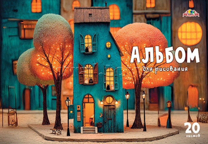 Альбом для рисования 20л. на гребне "Кошки в окошке" мел. цв. обложка