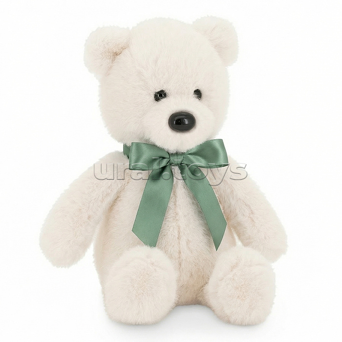 Медвежонок Тёпа белый с зеленым бантом 33