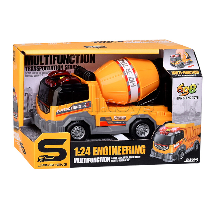 Машина  "Бетономешалка" 1:24 (свет, звук) в коробке