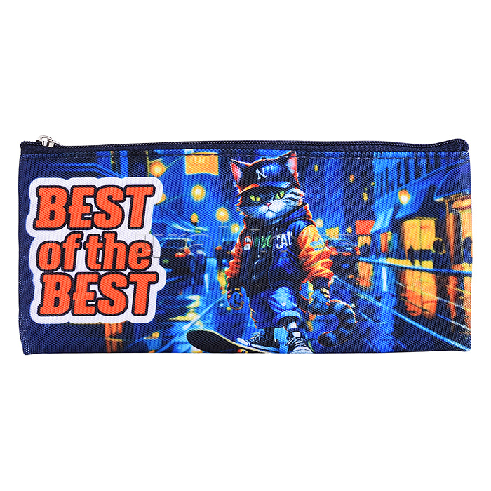 Пенал "Best Of The Best" 21,5x9x1 см, плоский для 35 предметов, плотный износостойкий полиэстер с водоотталкивающей пропиткой, на молнии
