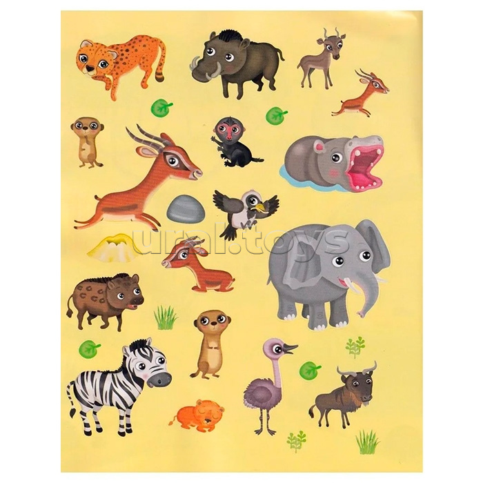 Книжка с наклейками формат А4. Приключения в жаркой саванне. 50 наклеек. Барсотти Э.