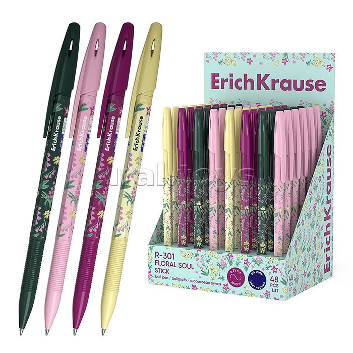 Ручка шариковая R-301 Stick Floral Soul 0.7, цвет чернил синий (в дисплее по 48 шт.) Ручка шариковая R-301 Stick Floral Soul 0.7, цвет чернил синий (в дисплее по 48 шт.)