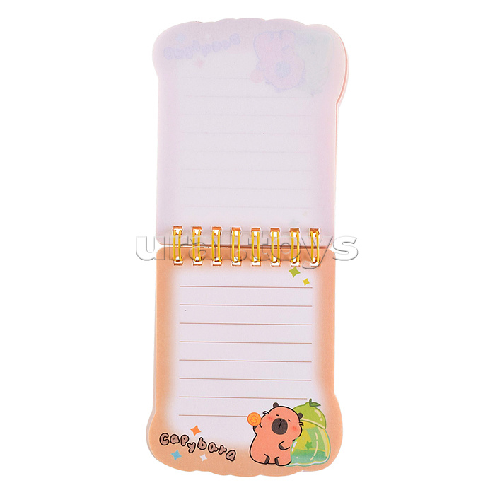 Блокнот на евроспирали "Капибара" 8.5х10 см, 60 листов, линованный внутренний блок, плотность бумаги 70 г/м2, 4 дизайна в ассортименте, ОПП-упаковка