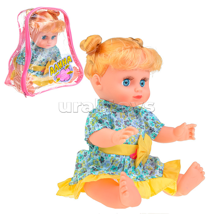 Кукла "Алина" платье с желтым бантом, озвуч. в рюкзаке