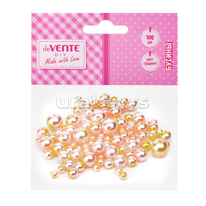Бусины декоративные перламутровые "Pink Dream" пластиковые, 100 шт, в пластиковом пакете с блистерным подвесом, 5 шт - 14 мм, 5шт - 12 мм, 20 шт - 10 мм, 70 шт - 6 и 8 мм, градиент французская сирень