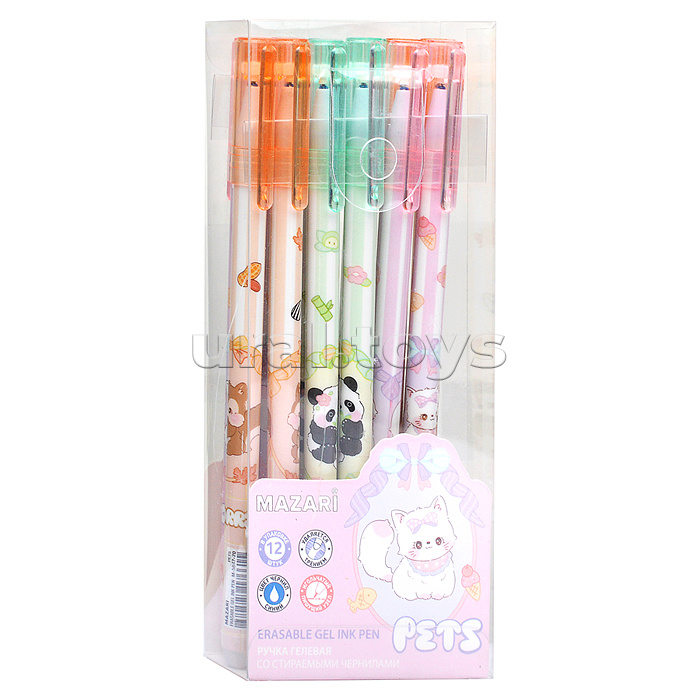 Ручка гелевая со стираемыми чернилами "Pets" синяя, игольчатый пиш. узел 0.38мм,