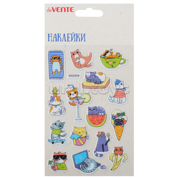 Наклейки мягкие "Cat's daily" размер карточки 10x15 см, puff, объемные, многоразовые Наклейки мягкие "Cat's daily" размер карточки 10x15 см, puff, объемные, многоразовые